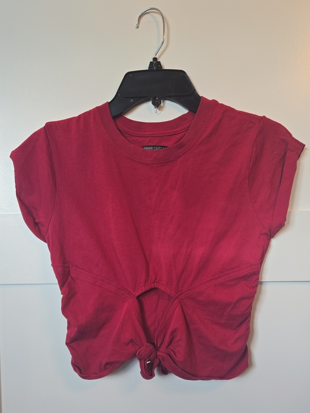 Urban Outfitters Cherry Red Knot-Front Short Sleeve Tee Small